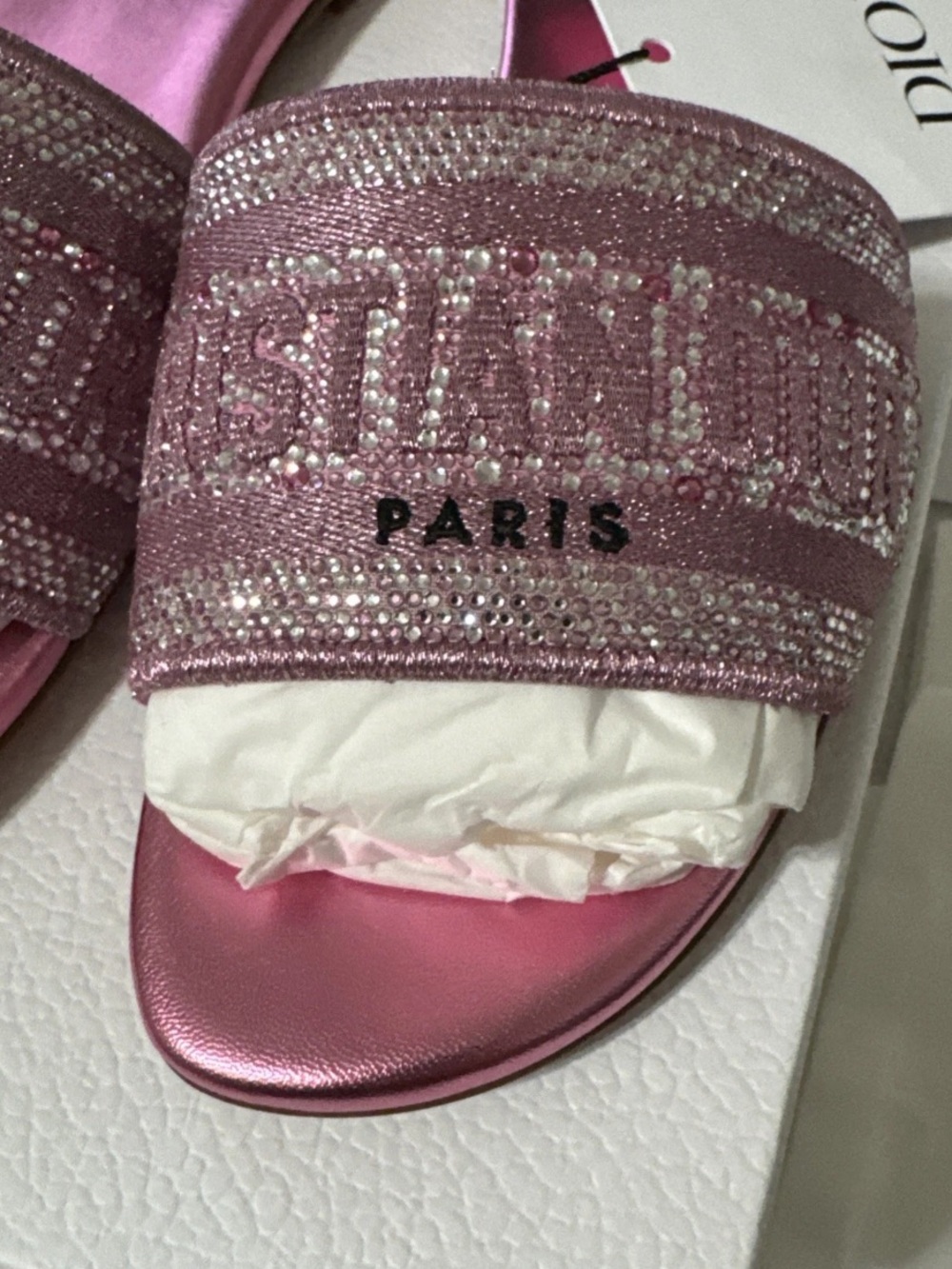Christian Dior Dway Slide Sandals Pink Rhinestone Glitter 6.5